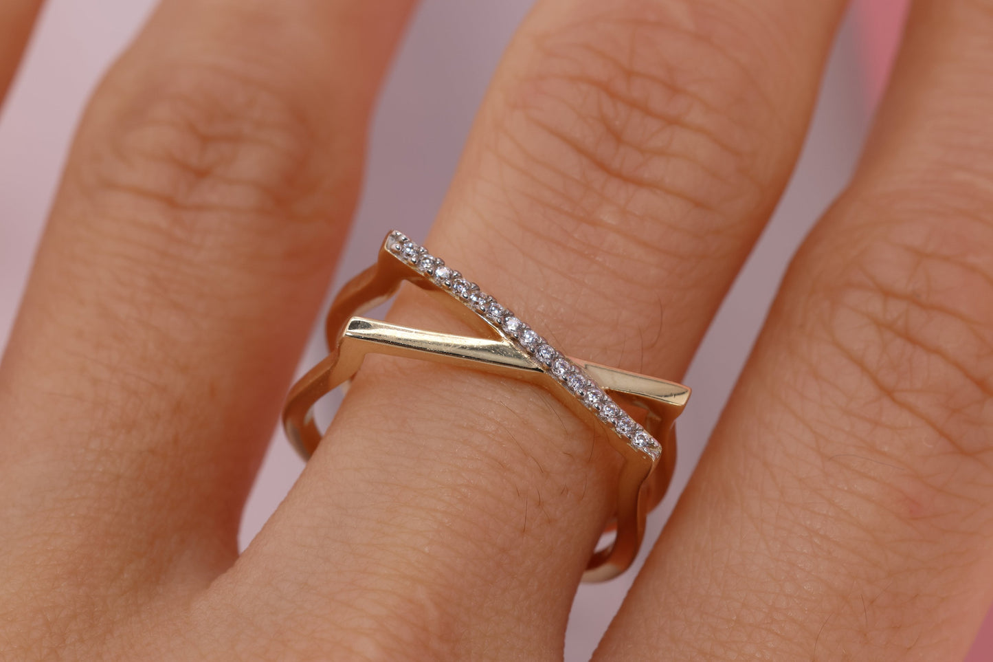 14k Solid Gold Criss Cross Ring