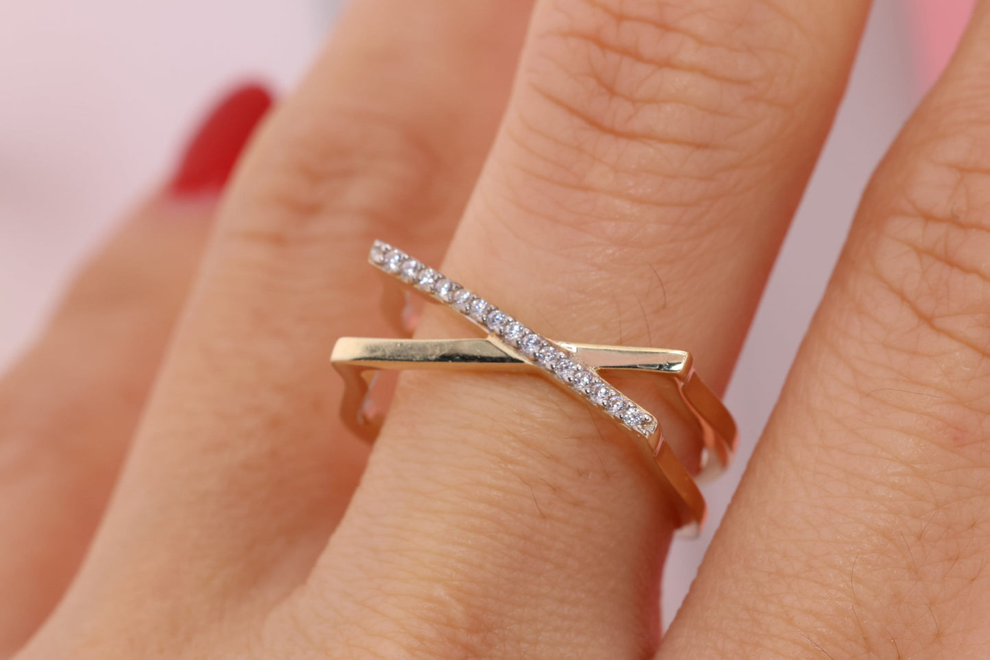 14k Solid Gold Criss Cross Ring