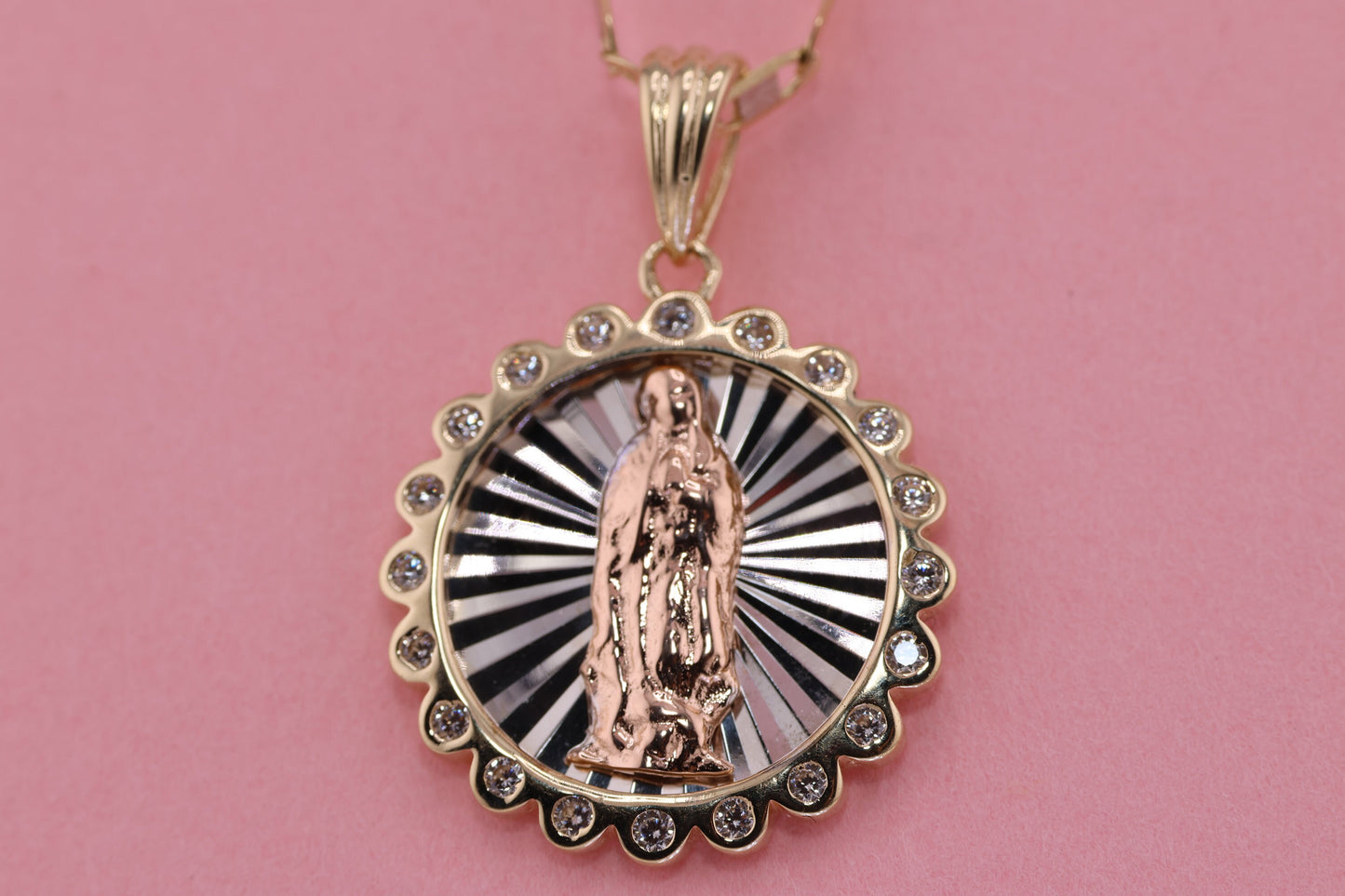 14k Solid Gold Virgin Mary Virgen Maria Lady Guadalupe Pendant H