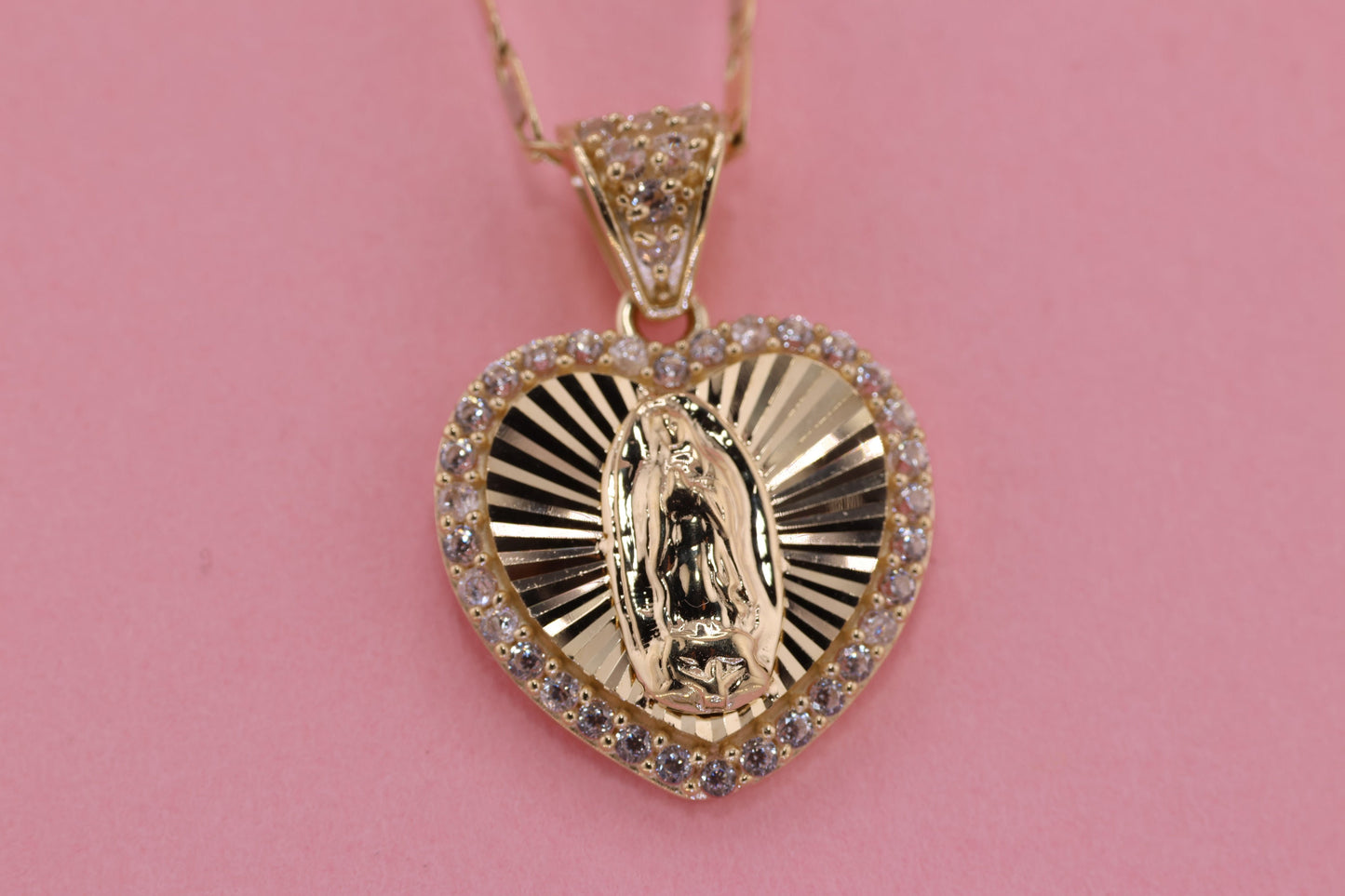 14k Solid Gold Virgin Mary Virgen Maria Lady Guadalupe Pendant C