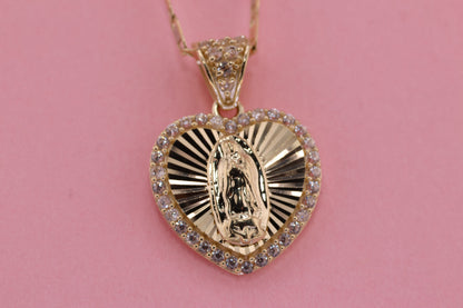 14k Solid Gold Virgin Mary Virgen Maria Lady Guadalupe Pendant C