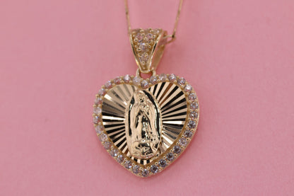 14k Solid Gold Virgin Mary Virgen Maria Lady Guadalupe Pendant C