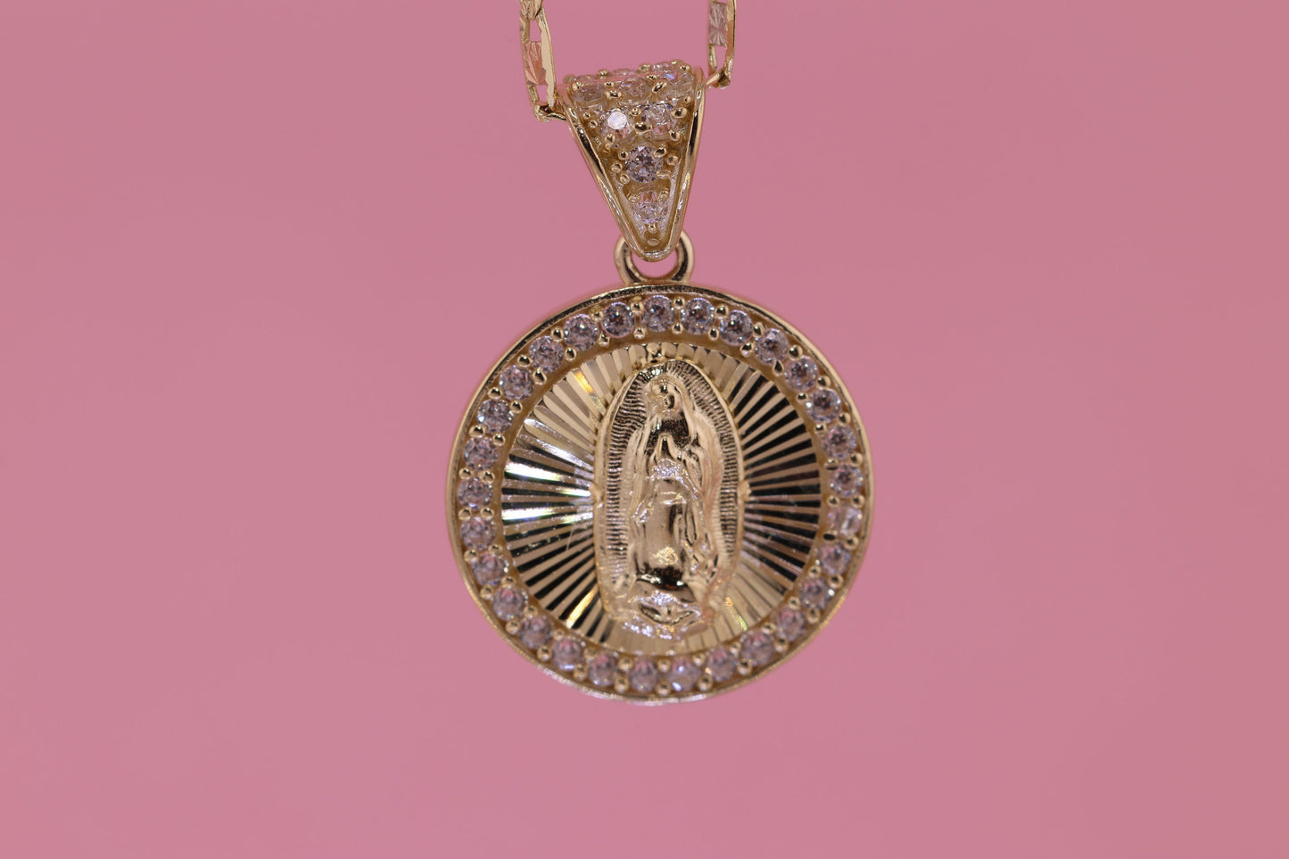 14k Solid Gold Virgin Mary Virgen Maria Lady Guadalupe Pendant M