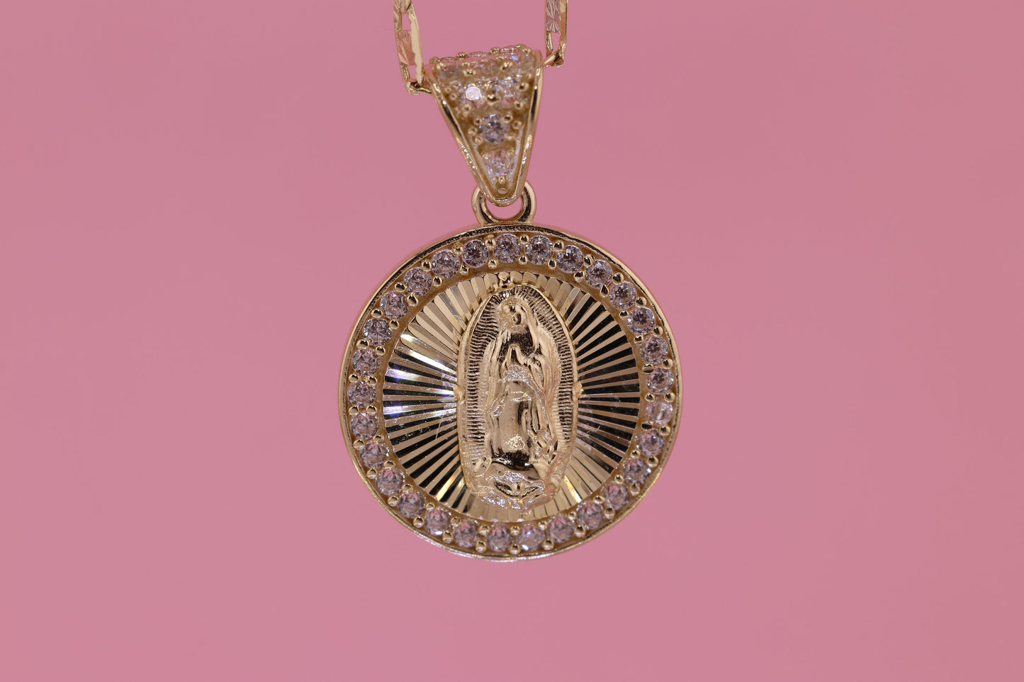 14k Solid Gold Virgin Mary Virgen Maria Lady Guadalupe Pendant M