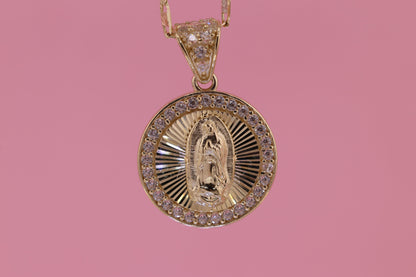 14k Solid Gold Virgin Mary Virgen Maria Lady Guadalupe Pendant M