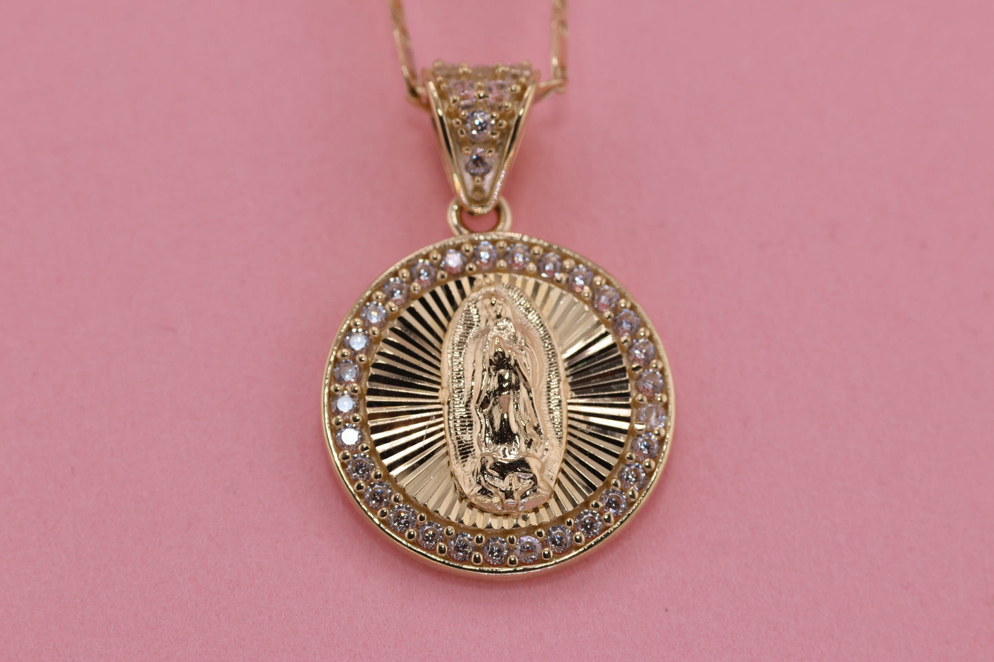 14k Solid Gold Virgin Mary Virgen Maria Lady Guadalupe Pendant M