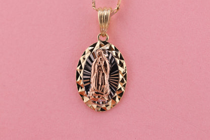 14k Solid Gold Virgin Mary Virgen Maria Lady Guadalupe Pendant B