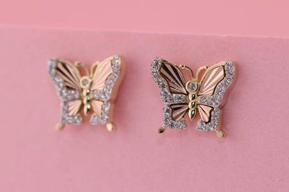 14k Solid Gold Two Tone Color Butterfly Push Back Stud  Earrings E